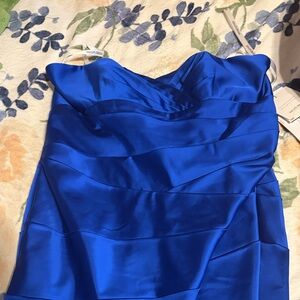 David's Bridal Strapless Blue Dress